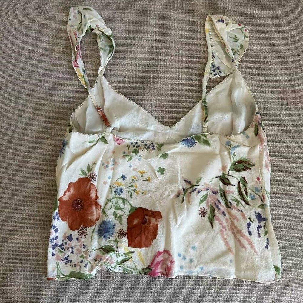 Reformation Belinda Top Sz2 Etude Ivory Floral Causal Vacation Party - Picture 7 of 10